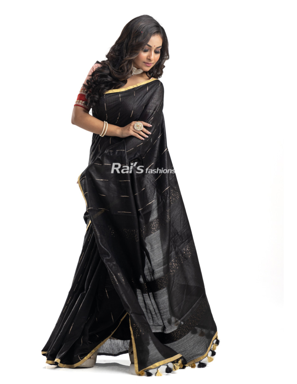 Soft Silk Saree With Golden Zari Weaving On All Over Base And Sequence Weaving On Pallu - Also Has Highlighted Golden Zari Border (KR2209)